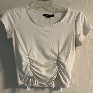 YMI Classic White Ruched Crop Top